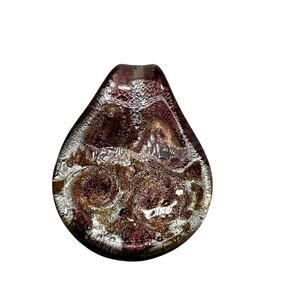 HANDMADE Art Glass Pendant Teardrop Earthly Brown Silver Foil Necklace Charm